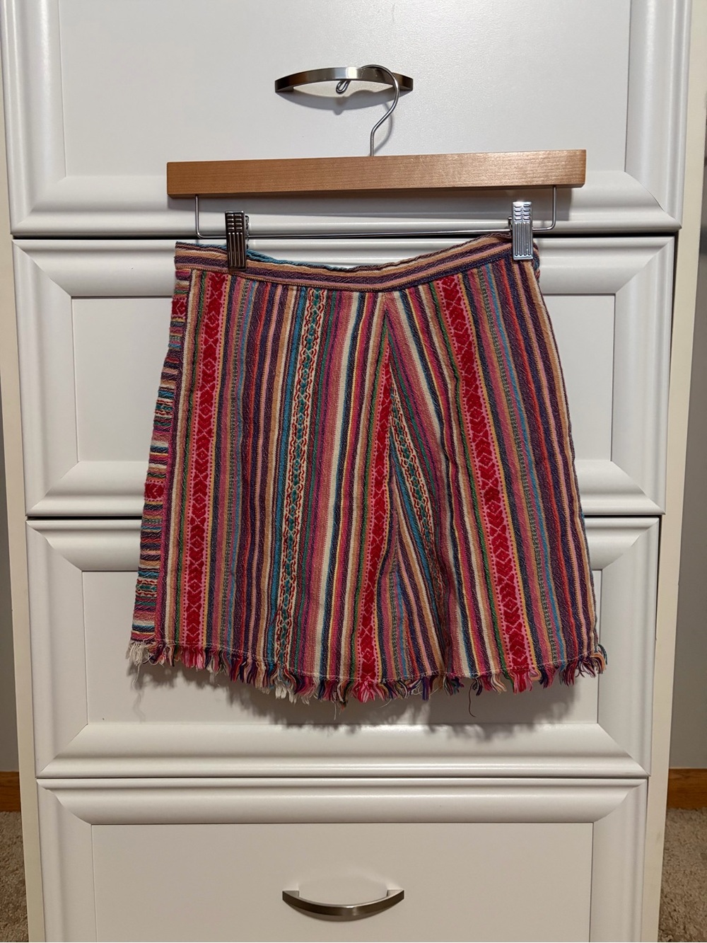 Vintage boho striped woven fringe mini skirt